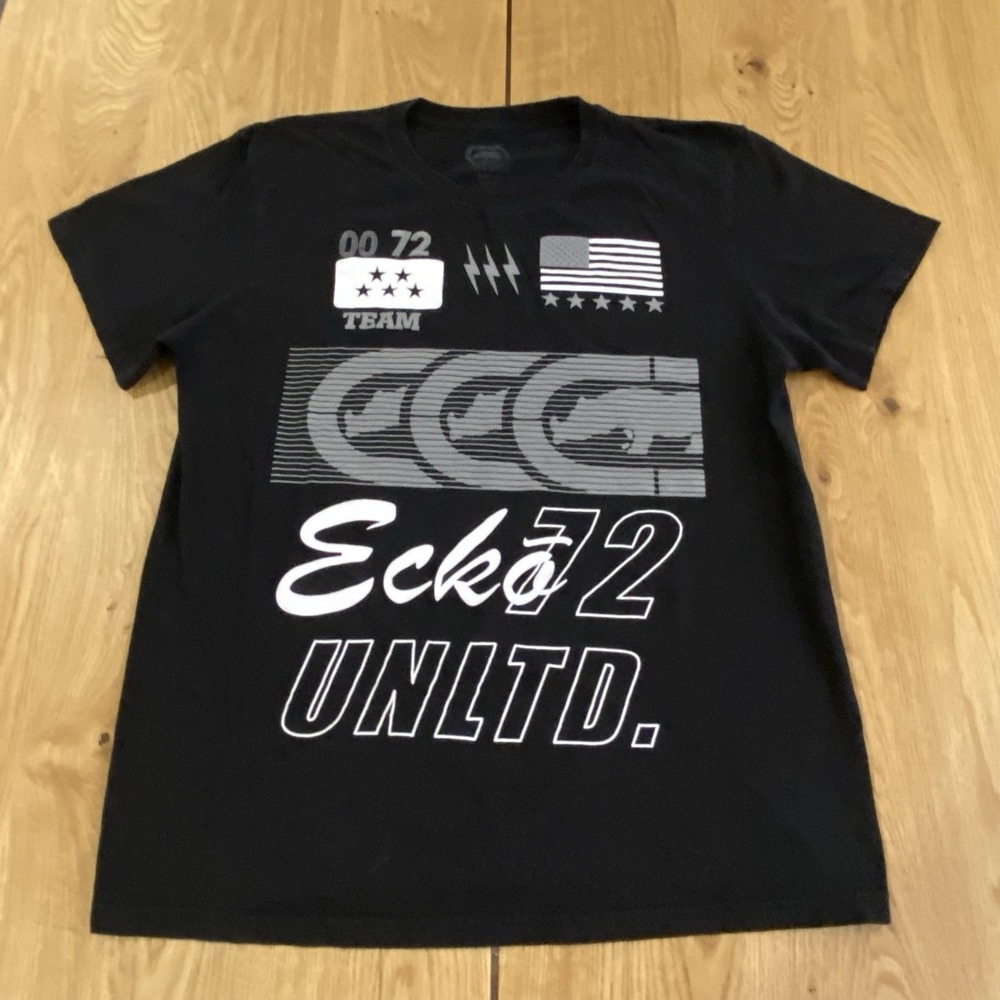 Ecko Unltd. Men's Multi Logo‎ Graphic T-Shirt Black White Short Sleeve L Rhino